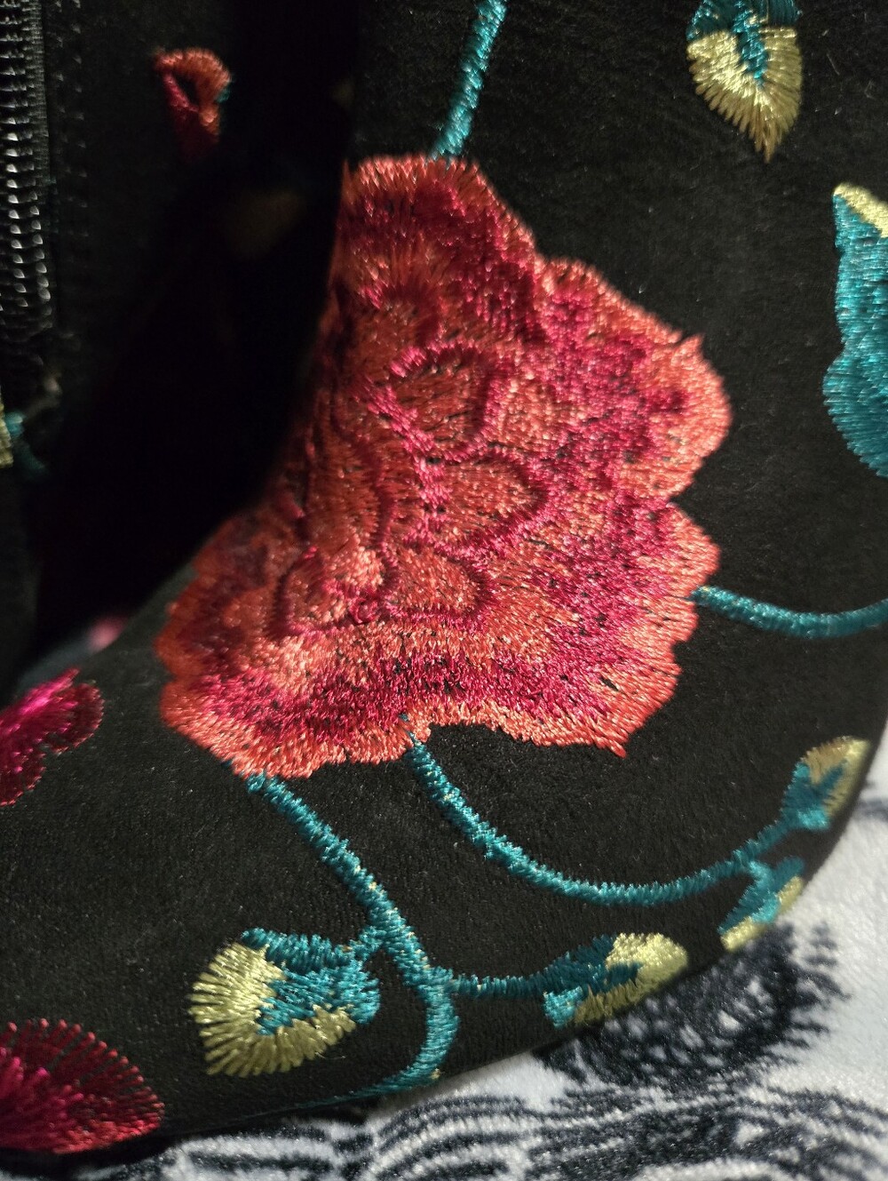 Justfab Embroidered Floral Black Booties - Picture 2 of 4